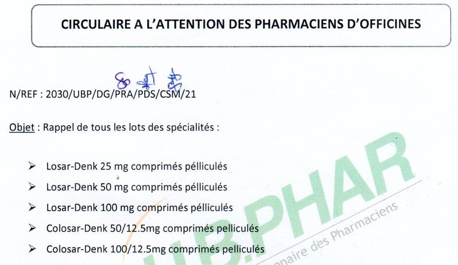 RAPPEL DE LOT LABORATOIRE DENK